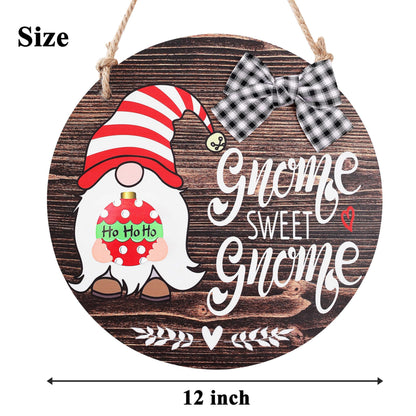 CYNOSA Interchangeable Seasonal Gnome Sweet Gnome Welcome Sign Front Door Decor Wooden Gnome Door Hanger, 12 Inches Farmhouse Wall Sign Gnome Decor (Brown)