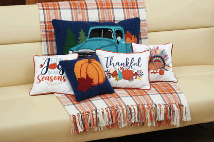 C&F Home Autumn Pumpkin & Leaf Hooked Small Petite Mini Accent Pillow 10" x 10" Thanksgiving Fall Harvest Home Living Room Sofa Couch Chair Bed Bedroom Decor Decoration 10" x 10" Orange