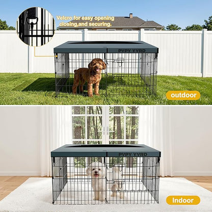 Dog Playpen with Top Cover,Foldable Metal Puppy Play Pen,24x24in 8 Panels Dog Playpen with Door for Indoor Outdoor,Heavy-Duty Pet Exercise Fence for Small Medium Animals