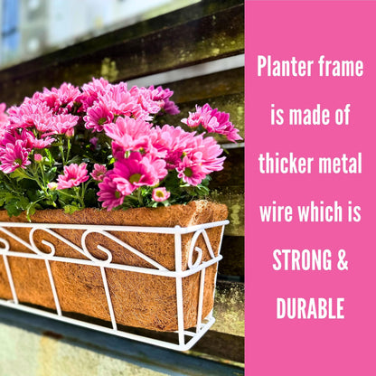 LaLaGreen Bundle (2 Pack, 24 Inch White + 2 Pack, 24 Inch Black) Window Flower Boxes with Coco Liner, Wall Mounted Planters Balcony Deck Railing Over The Rail Metal Horse Troughs Fence Patio Porch
