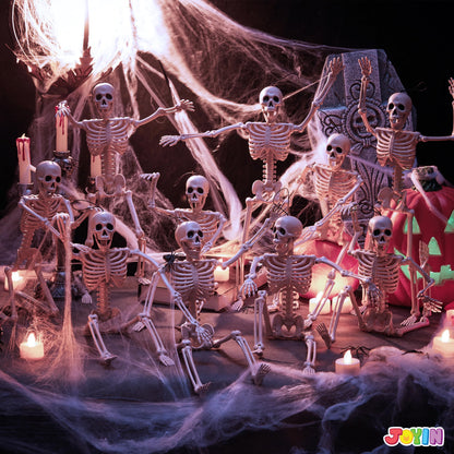 JOYIN 10 PCS 16" Halloween Skeleton Decor, Full Body Stayable Movable Joints, Posable Hanging Skeletons for Halloween Decoration, Yard, Graveyard, Haunted House Props, Spooky Scene Party Favor