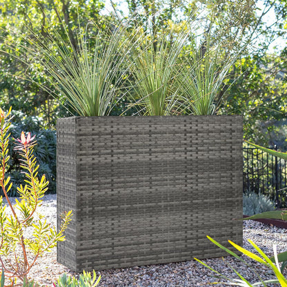 SUNNYPARK Gray Rectangular Planter Box All-Weather PE Rattan Large Modern Planters with Removable Liner Indoor Outdoor Decorative Flower Pot for Patio, Balcony, Garden