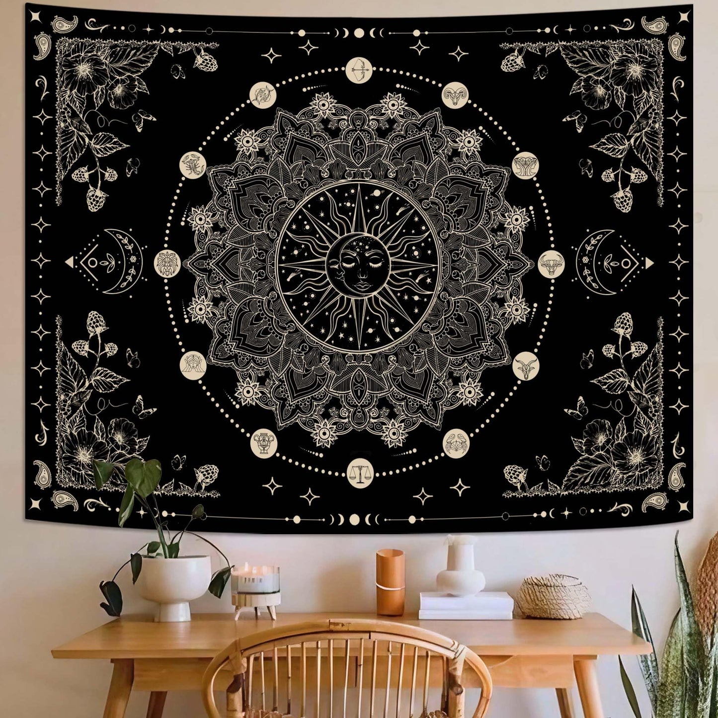 Lunerfex Sun and Moon Mandala Tapestry Boho Tapestry for Bedroom Black and White Tapestries Wall Hanging Living Room Wall Art and Home Decor 70x90