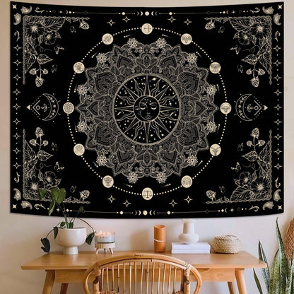 Lunerfex Sun and Moon Mandala Tapestry Boho Tapestry for Bedroom Black and White Tapestries Wall Hanging Living Room Wall Art and Home Decor 70x90