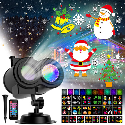 2026 Upgrade Halloween Christmas Projector Lights Outdoor, COOLWUFAN 2-in-1 Holiday Projector Lights Decorations, 30 Bright HD Effects (20 Slides) Projection Light for Xmas Party Garden Yard Decor