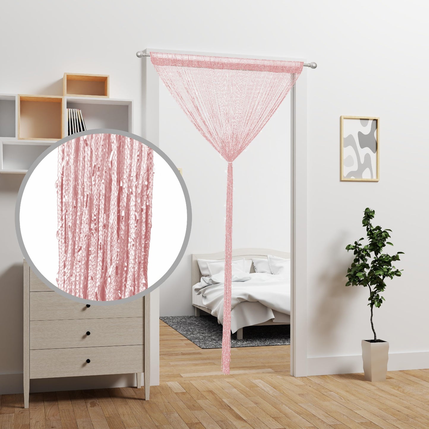 Atsweetlife Door String Curtain Doorway Beads Curtains,Hanging Room Divider Beaded Decor Hippie Glitter Fringe Panel Closet Window Doors Sequin Sheer Boho Doors Tassel (Pink)