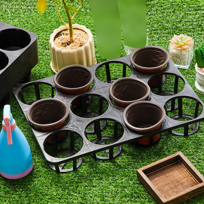 Vercraft 10 Pcs 12 Cell Nursery Planter Pots Trays 16.73" x 12.6" Plastic Pots Plant Tray for 4 Inch Round Nursery Planter Seedling Tray Flowerpot Carrier Transporting
