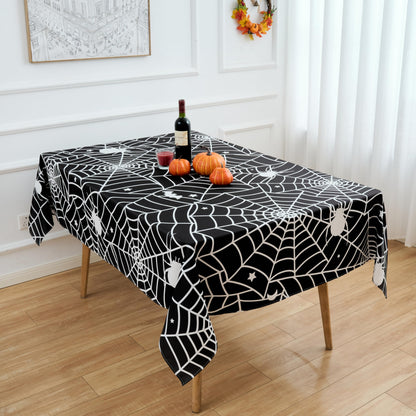 VEDACHIC Halloween 52x70 Tablecloth Rectangular Black Spider Web Table Cloth - Oblong Polyester Cobweb Black Halloween Table Cover Washable Waterproof for Party Picnic Kitchen Indoor Outdoor Décor