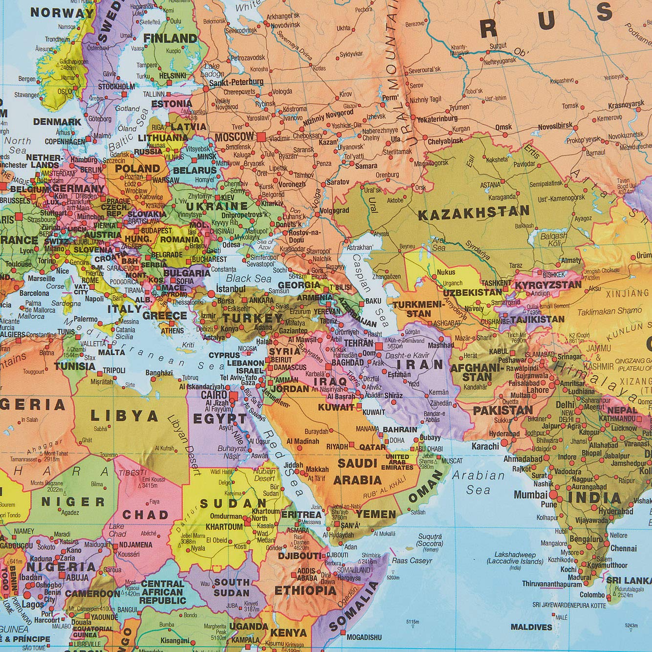 Large World Wall Map (political) - with flags (Large World Map with Flags - 33 x 47 inches