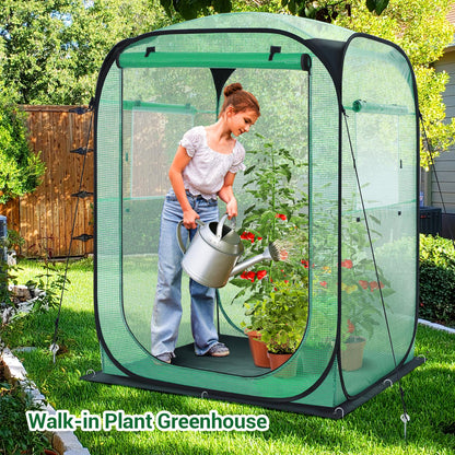 Ohuhu Pop Up Greenhouse for Outdoors, Portable Walk-in Mini Green House with Removable PE Mat & Mesh Window Fast Set-up GreenHouses for Indoor Outside Protecting Plant from Cold Frost & Birds