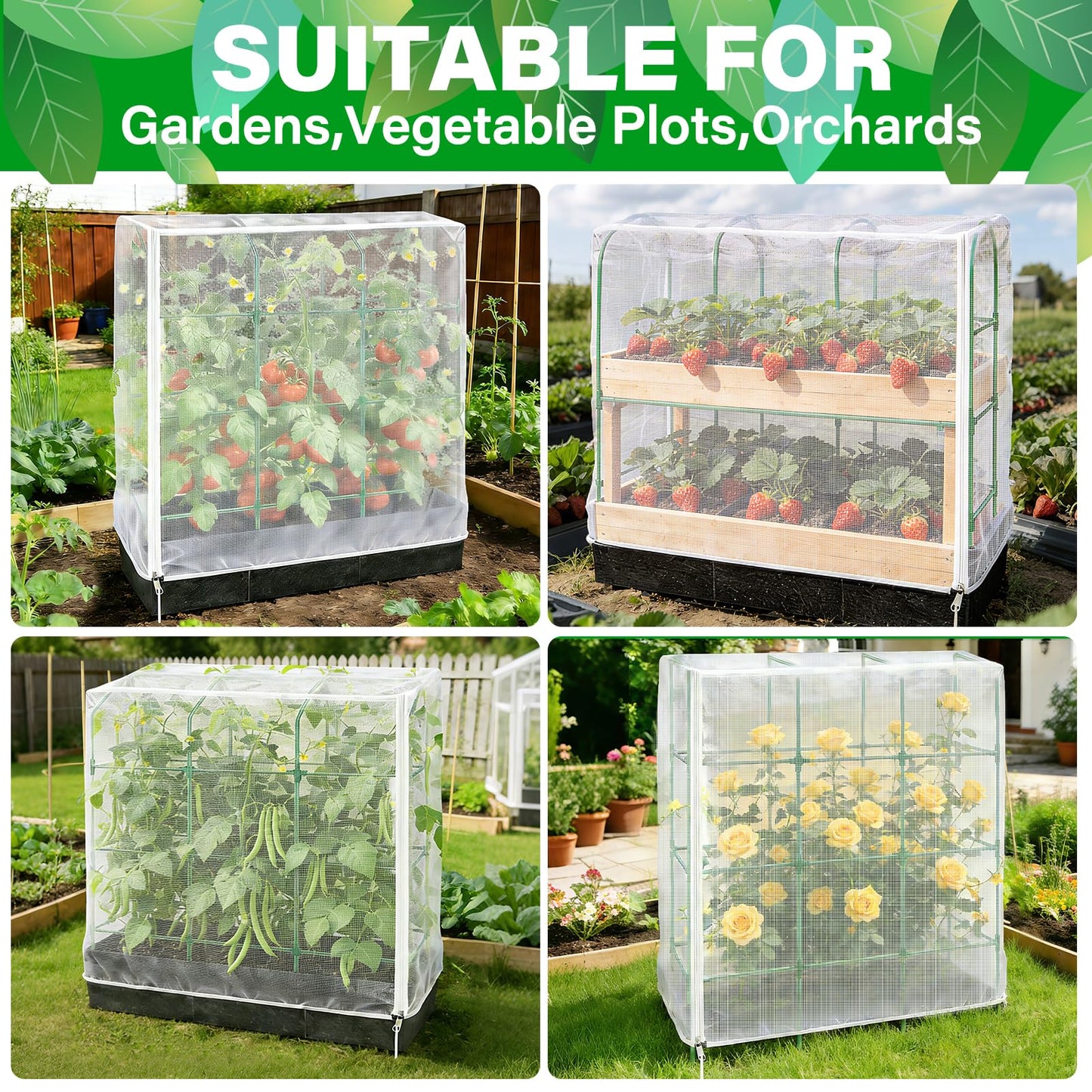 Garden Bird Netting Plant Cover for Cucumber Trellis, 52" x18''x66'' Insect Bird Barrier Garden Trellis Net with Zipper & Drawstring, Cucumber Trellis Netting Protection Cover for Protecting Plants