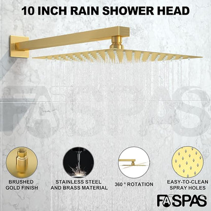 Brushed Gold Shower System with 10-Inch Rain Showerhead and Handheld