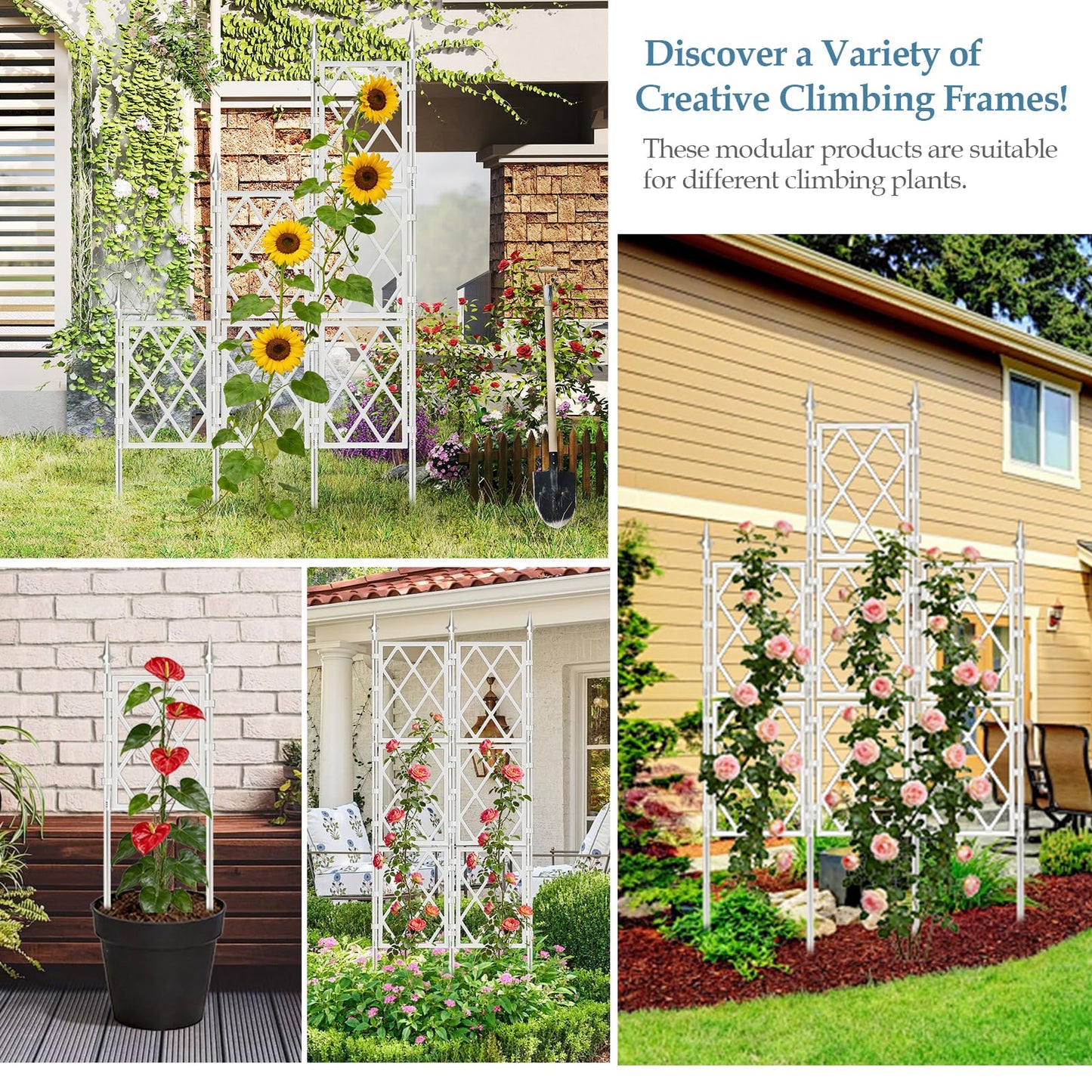 DEVISEFUN 5.25FT Garden Trellis for Climbing Plants Outdoor, White Iron Pipe Support Fence, Metal Wall Trellis Climbing Frame, Trellis for Potted Plants Indoor for Ivy Vines Vegetable Flower