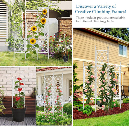 DEVISEFUN 5.25FT Garden Trellis for Climbing Plants Outdoor, White Iron Pipe Support Fence, Metal Wall Trellis Climbing Frame, Trellis for Potted Plants Indoor for Ivy Vines Vegetable Flower
