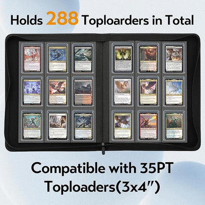 Top Loader Binder for Cards (Clear Window), Holds 288 Cards in 3"x4" Toploaders, Trading Card Binder 9 Pocket for TCG, MTG, YGO, Game Cards, Sports Cards(Black)
