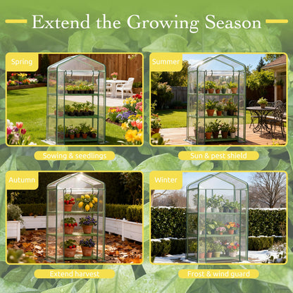 OnlyGarden Mini Greenhouse for Outdoor Indoor, 3 Tier Shelves Small Green House for Winter, Portable Greenhouses with PE-Coated Metal Frame Heavy Duty PVC Cover, Plant Rack Stand House 2.3x1.6x4.2ft