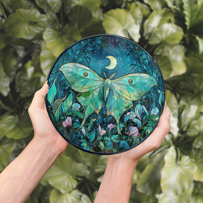 MORDMODUCK Luna Moth Flower Stained Glass Window Hanging, Green Moth Butterfly Suncatchers, Butterfly Wildflower Sun Catchers Indoor Window Glass Wall Art Hanging Decorations, 7.9x7.9in