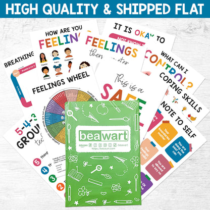 10 Mental Health Posters For Kids (10"x14") Therapy Office Decor, Feeling Wheel Poster, What Can I Control, Emotions Chart Kids Inspirational Wall Art, Classroom School Counselor Psychologist Decor