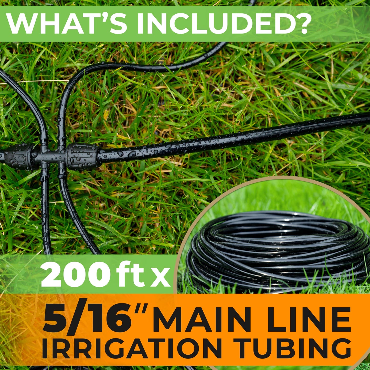 CARPATHEN Drip Irrigation Tubing - 200 ft Black Mainline - (5/16" ID - 7/16" OD) - PVC Water Line
