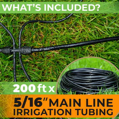 CARPATHEN Drip Irrigation Tubing - 200 ft Black Mainline - (5/16" ID - 7/16" OD) - PVC Water Line