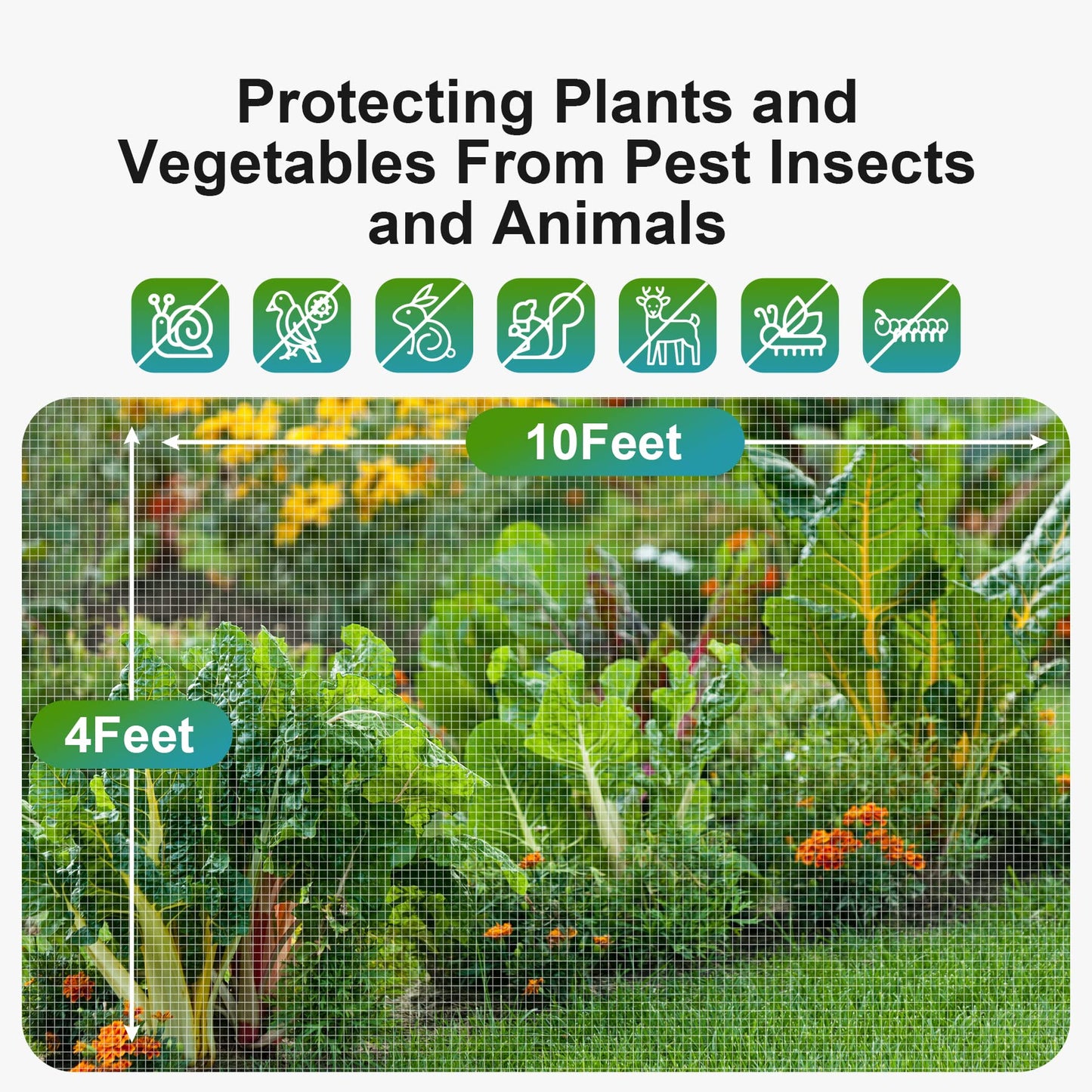 Garden Insect Netting Pest Barrier: 2 Pack 4'x10' Bug Netting for Garden Protection Mosquito Net Fine Mesh Cicada Tree Net Greenhouse Row Cover for Crops Plants Vegetables Flowers Fruits Silver