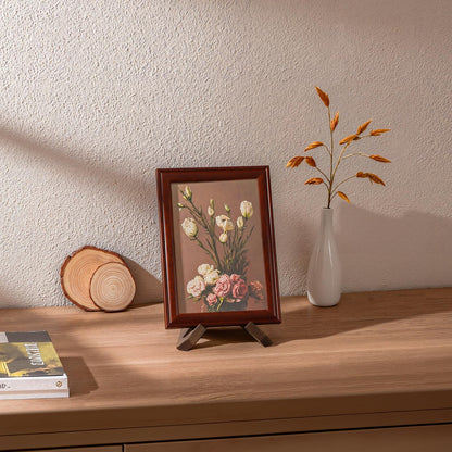 ANBOXIT Plate Stand for Display - 3 Pack 4.5 Inch Holder, Wooden Picture Frame Easel, Decorative Table Top Brown