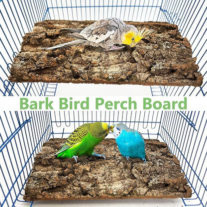Cork Bark Perch for Birds 16"X12" Natural Cork Chewing Toy 2 PCS Flat Budgies Bark Seat Board Wood Bark Background Decor Panel Birdcage Accessories for Parakeet Lovebirds Cockatiels Conures