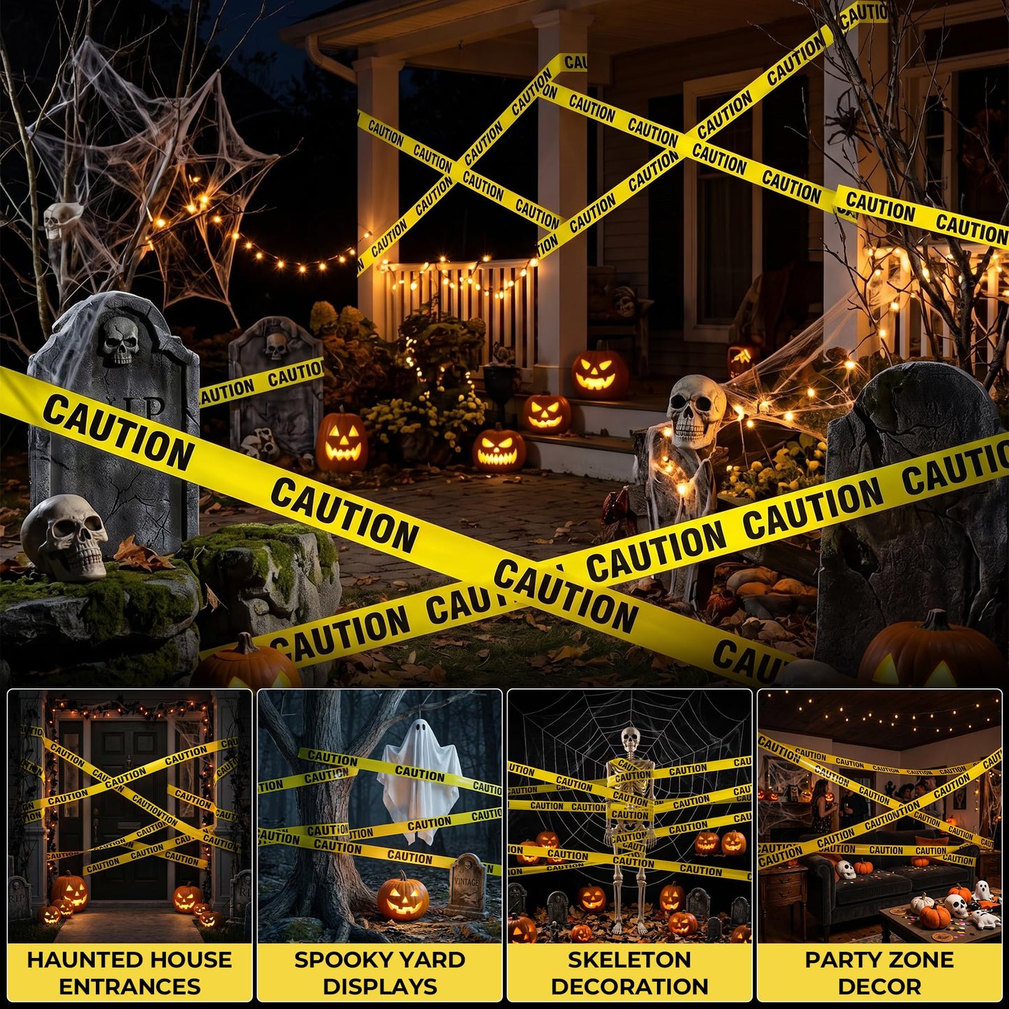 GroTheory Caution Tape 2 Pack, 3" x1000ft Safty Tape Yellow Caution Tape Roll, Halloween Decorations Construction Tape for Danger/Hazard Areas/Crime Scene Halloween Party Decorations