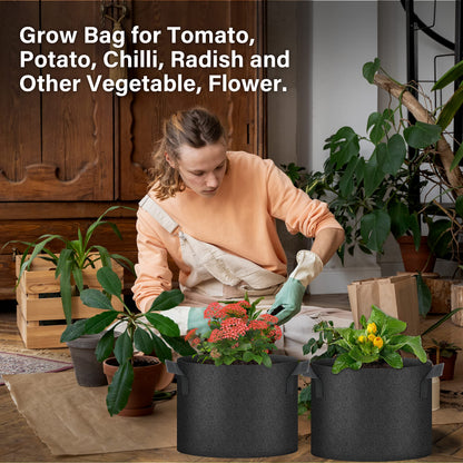 HealSmart Plant Grow Bags 5 Gallon, Tomoato Planter Pots 10-Pack with Handles, Aeration Nonwoven Fabric, Heavy Duty Gardening Planter for Vegetable, Herbs and Flowers, Black