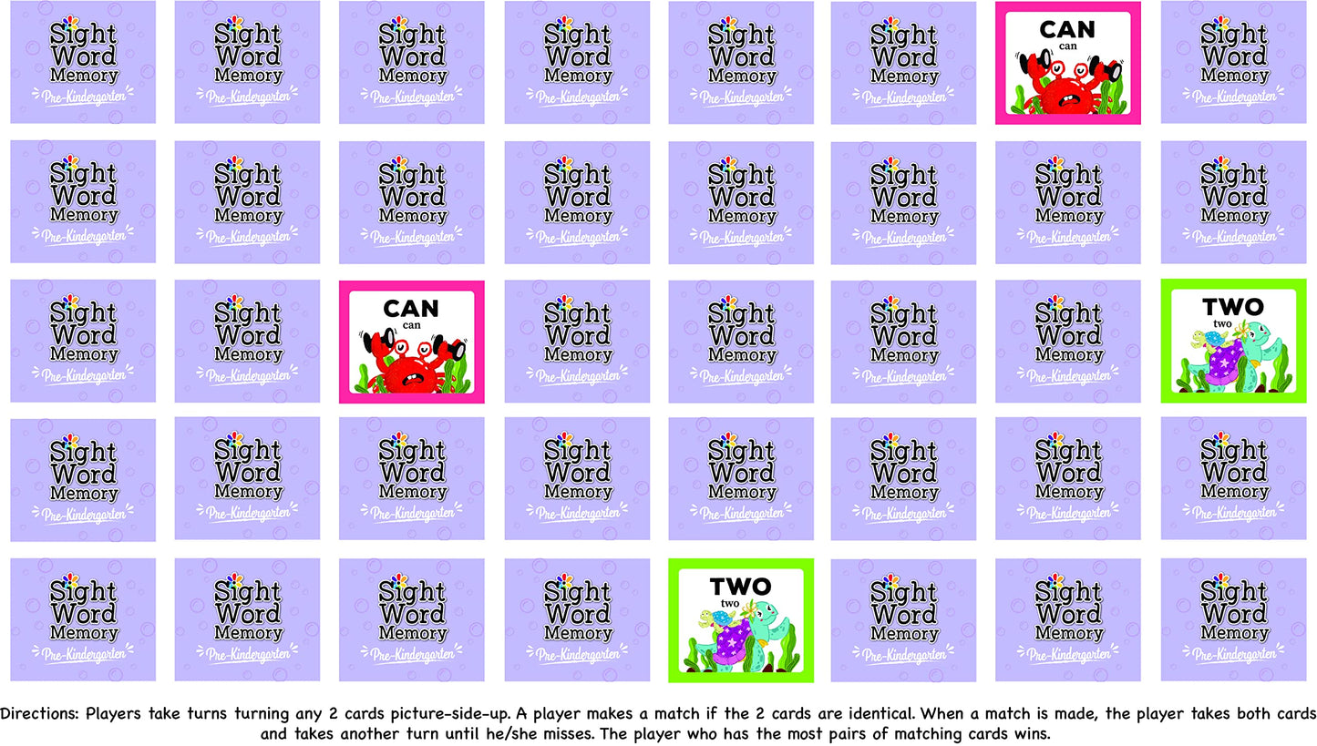 Sight Word Memory Game/Matching Game. Reading and Language Building for Grades Pre-Kindergarten Through Second Grade. Early Children's Reading Educational Game. Learn to Read (Second Grade)