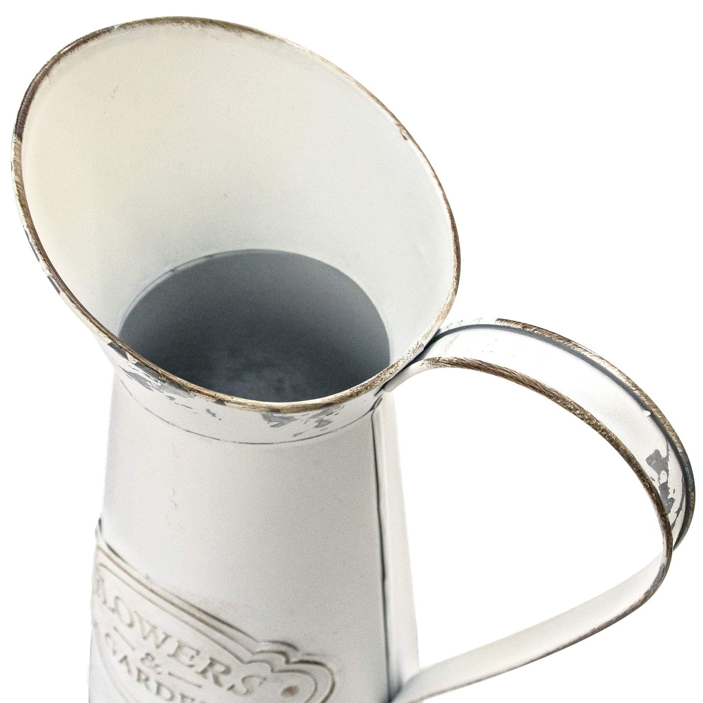 Soyizom Farmhouse White Metal Jugs for Shabby Chic Kitchen Decor, Tall Pitchers for Flowers, Rustic Bathroom Vases - Large, 11 H