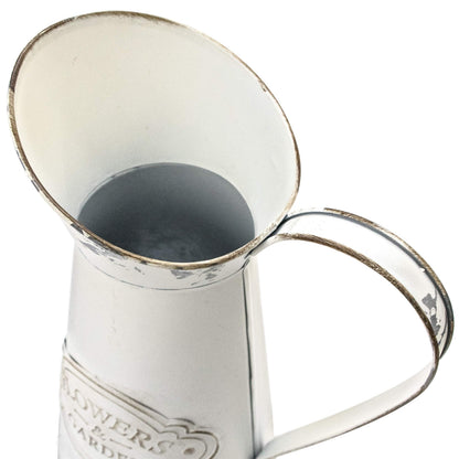 Soyizom Farmhouse White Metal Jugs for Shabby Chic Kitchen Decor, Tall Pitchers for Flowers, Rustic Bathroom Vases - Large, 11 H