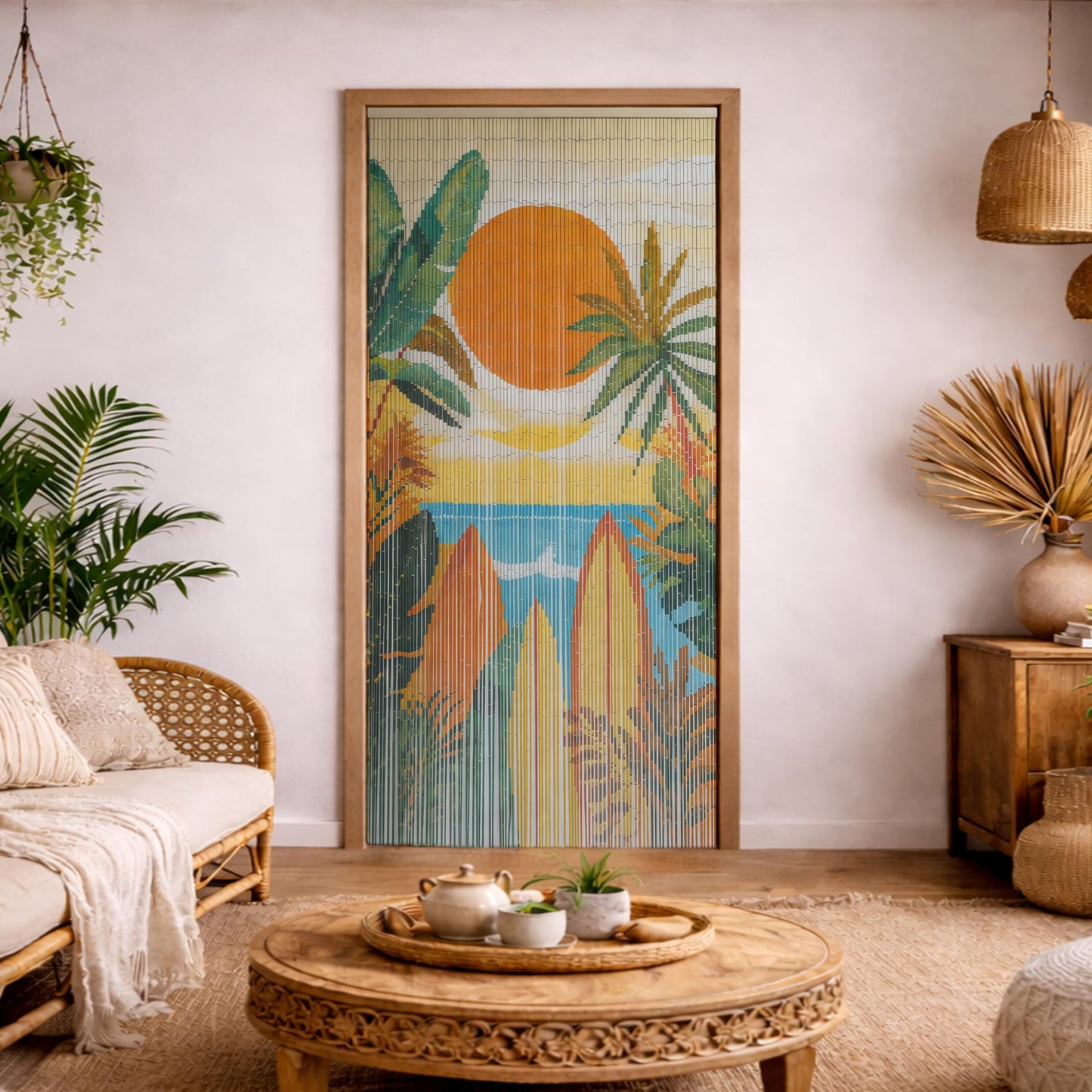 Vietbud Décor Summer Vibe Bamboo Beaded Curtains for Doorways, Decorative Room Divider, Natural Vietnamese Craft, Indoor Hanging Bamboo Blinds, Sturdy Hook, Easy to Clean, 35.43 x 78.74 Inches