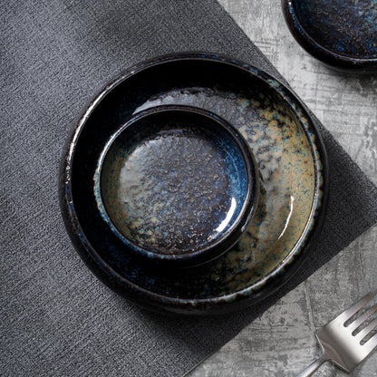 Uaral Soy Sauce Dishes Sushi Dipping Bowl Pinch Bowl Stoneware Small Serving Dish Set 3.75 Inch(4.5 oz,Nebula Blue)