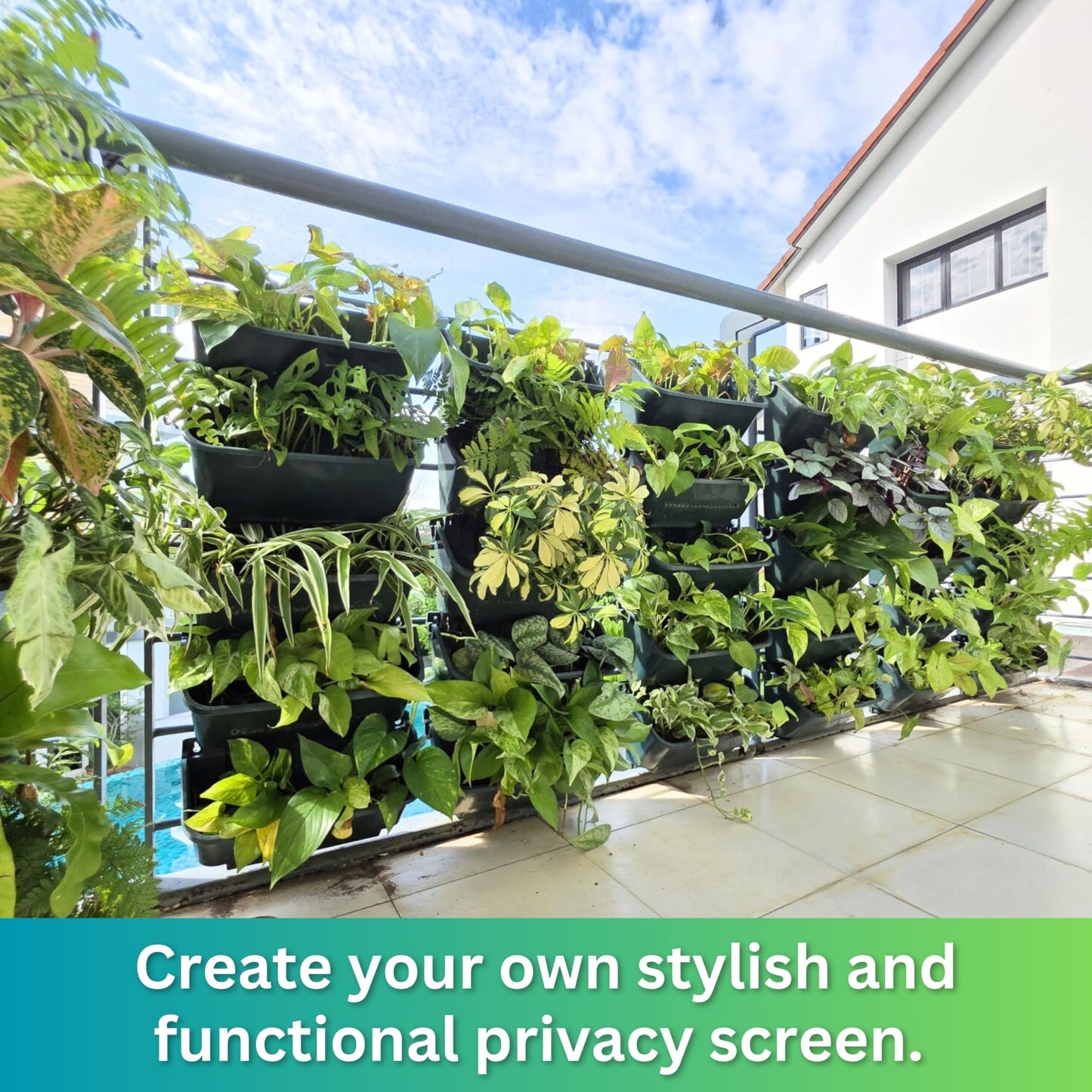 Maxona Vertical Garden Planter - 4 Pack, 13 inch Wall Mounted Planter for Patio Outdoor Decor, Home Green Plastic Pot Balcony Plant Vegetable Fruit Herb Hanging Pocket Holder Flowerpot