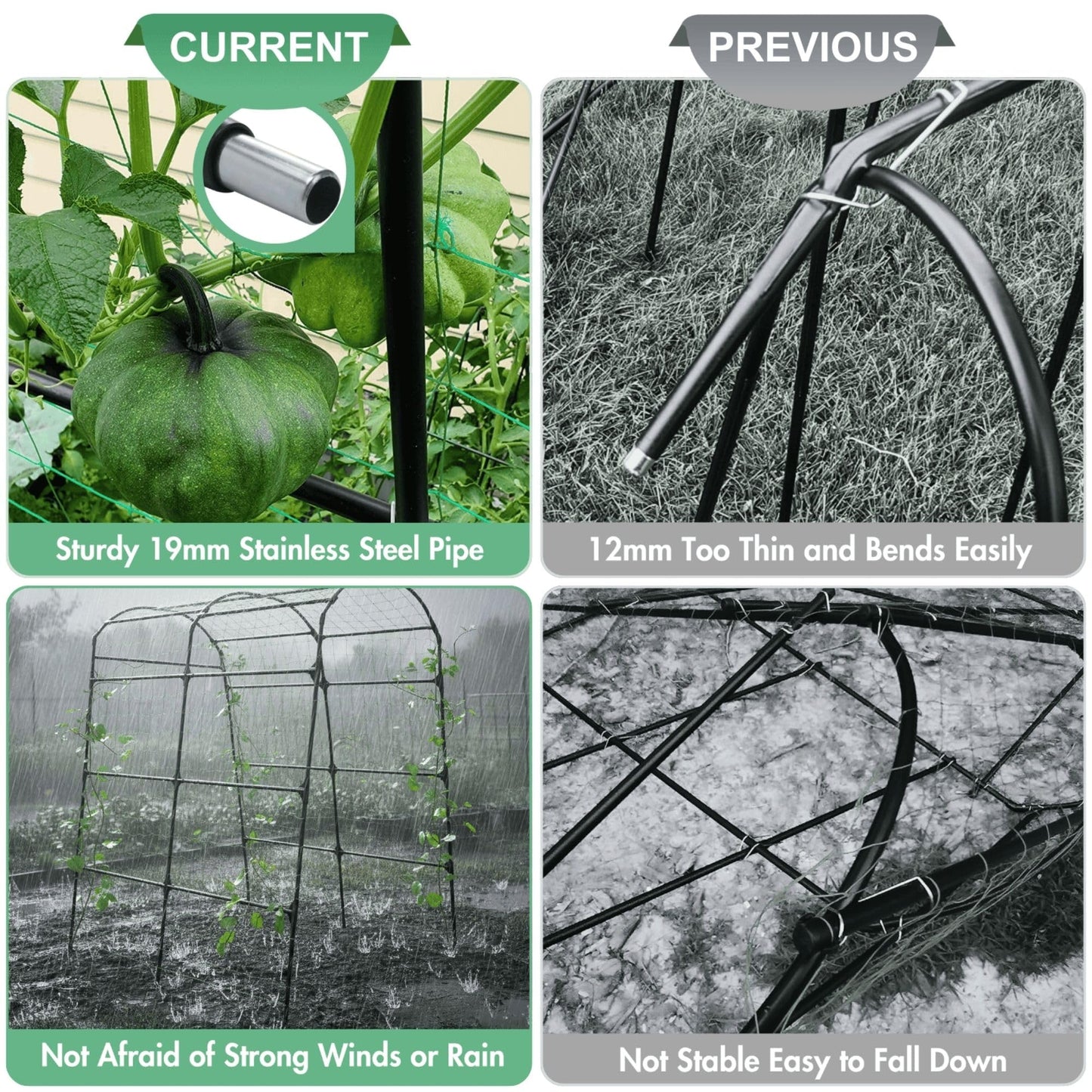BAXAM Garden Trellis Arch 7FT PP-Coated Stainless Steel Metal Extra Tall Cucumber Trellis Arch Garden Arch Trellis for Climbing Plants Outdoor Vegetable Trellis with Trellis Netting