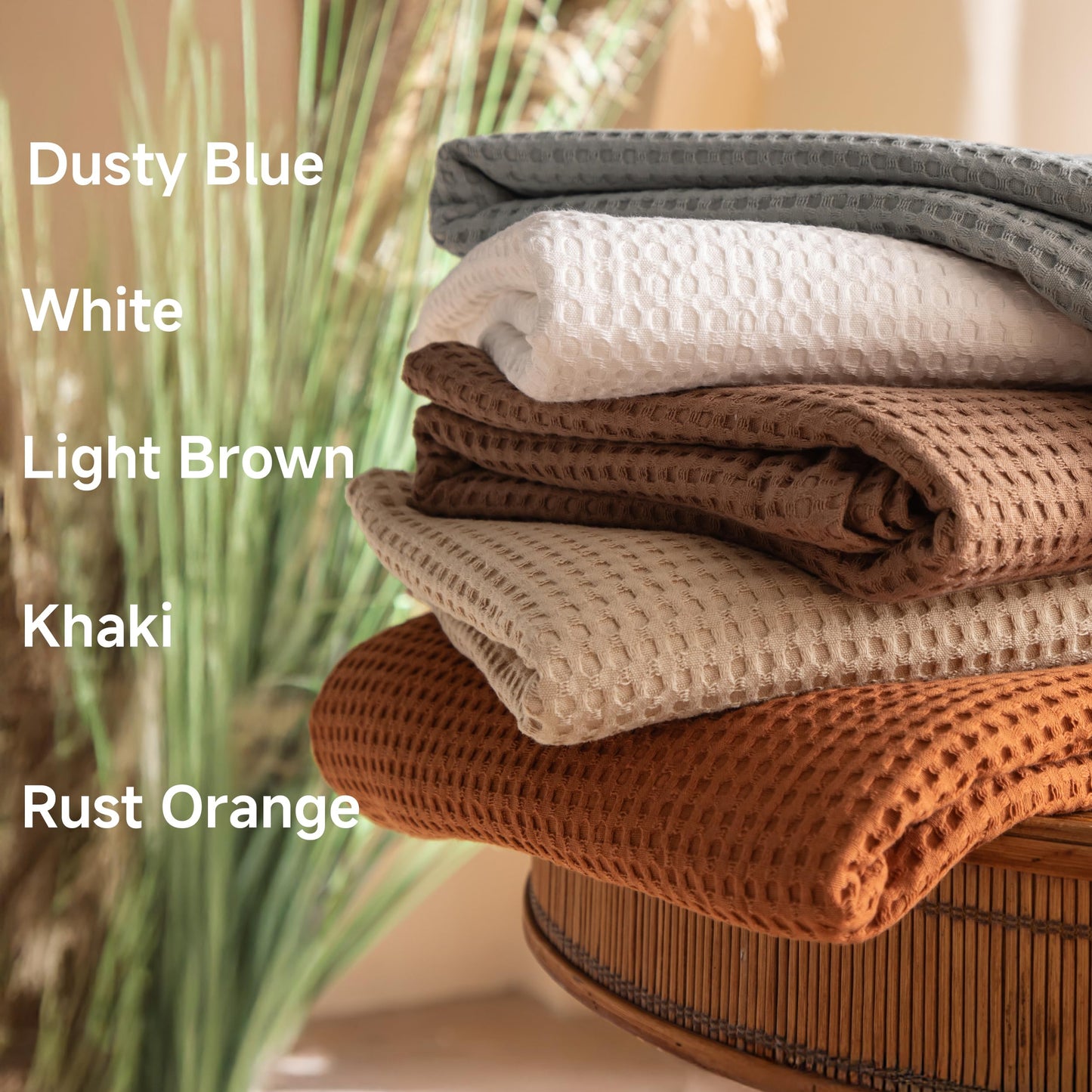 Simple&Opulence 100% Cotton Waffle Weave Throw Blanket 40"x50", Soft Lightweight Breathable Cozy Washed, Layer Blanket for Couch Bed Sofa, Farmhouse Home Decor for Adults All-Season, Light Brown