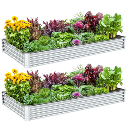 Ayen Guard 2PCS 8x4x1FT Galvanized Raised Garden Bed, Galvanized Planter Raised Garden Boxes Outdoor, Large Metal Raised Garden Beds for Vegetables-Silver