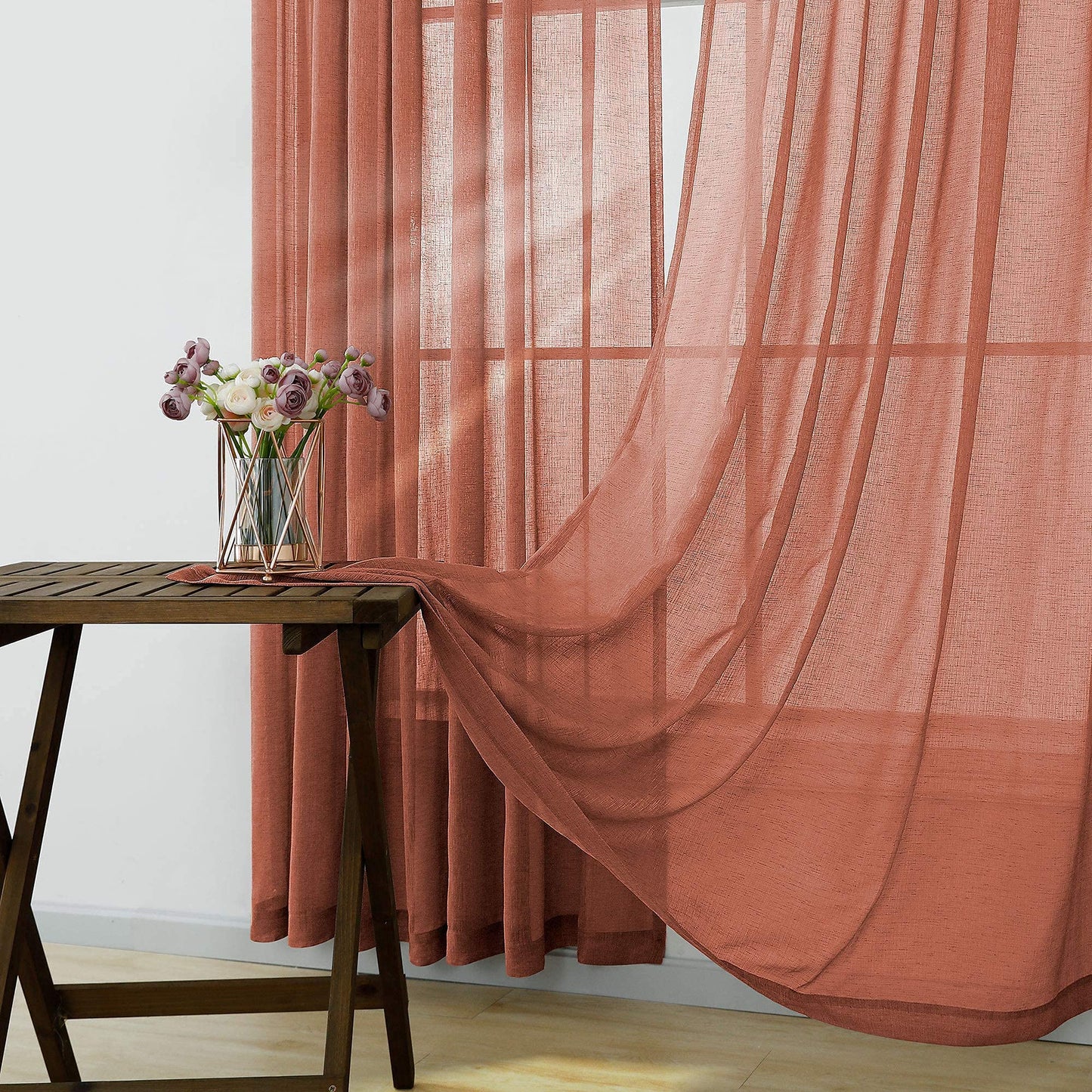 Terracotta Curtains Extra Long for Living Room 2 Panels Rod Pocket Home Fashion Airy Elegant Sheer Window Drapes for Patio Sliding Door French Dining Doorway Wedding Backdrop Home Decor 52 x 108 Inch