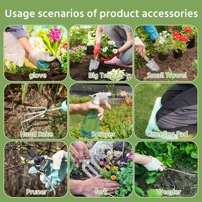 10-Piece Floral Garden Tools Set with Tote Bag, Heavy Duty Gardening Kit with Pruning Shears, Trowels, Rake, Sprayer, Kneeling Pad & Gloves - Gift for Women, Gardener, Mother's Day