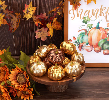 Lamris Pumpkin Decorations Fake Foam Harvest Decorative Gold Pumpkins Set of 12 Table Centerpiece Farmhouse Thanksgiving Fall Decorations for Home