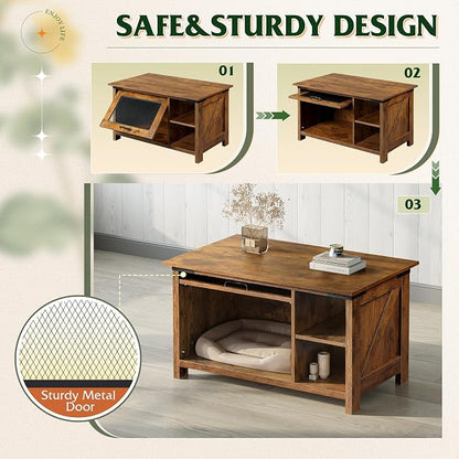 WLIVE Coffee Table with Storage, Modern Coffee Table with Flip-up Door, 2-in-1 Center Table Cat House Furniture for Living Room, Home, Rustic Brown