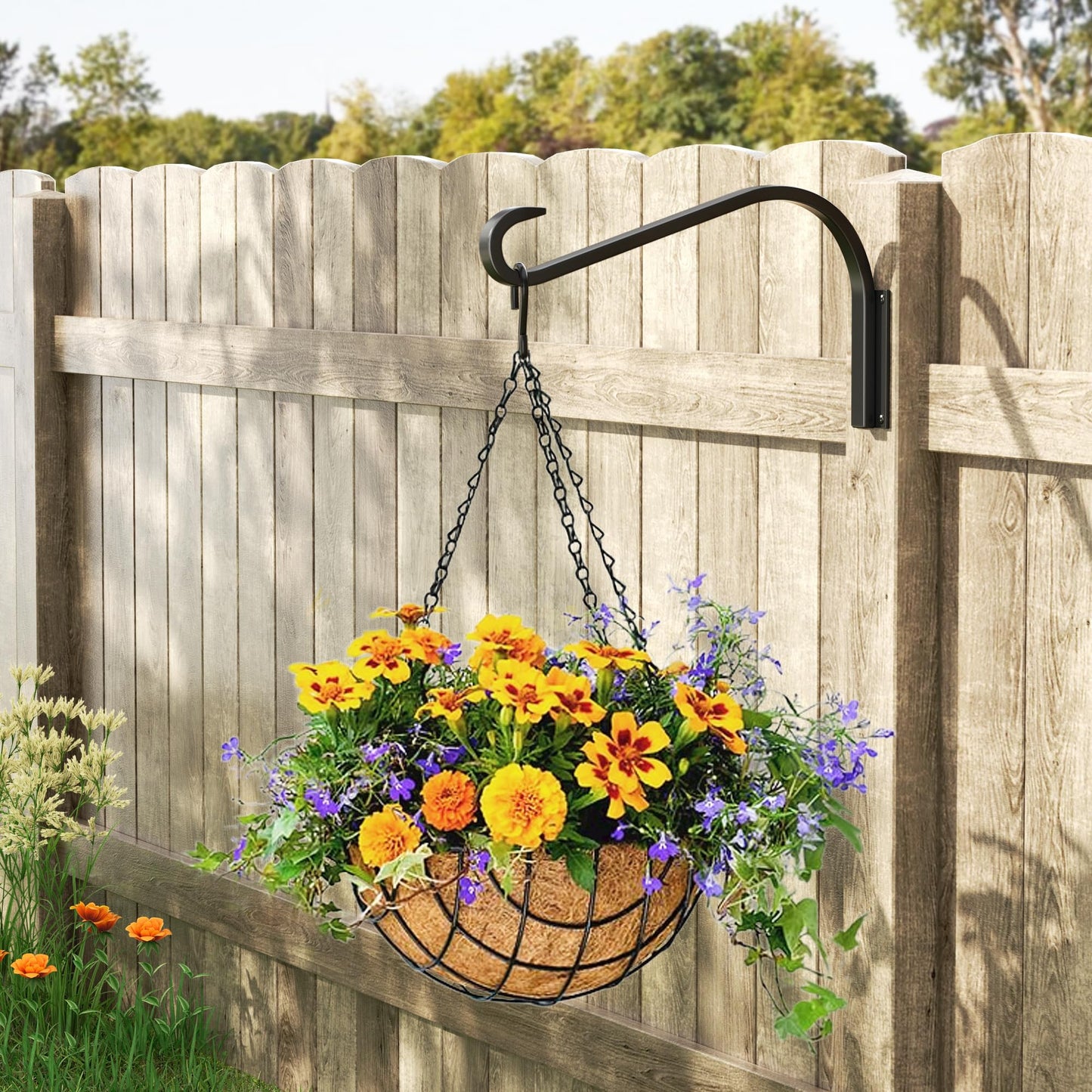 saffruff 12 Inch 2 Pack Plant Hangers for Indoor/Outdoor Wall Mount - Heavy Duty Hanging Plant Holder & Bird Feeder Hooks, Decorative Black Metal Wall Hangers for Plants, Flower Baskets