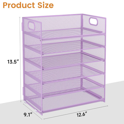 Subekyu 6-Tier Desk Paper Organizer, Desktop File Letter Tray with Handle, Document Sorter and Accessories Holder for Office, Home and School Workspace Organizers, Purple-2 Pack