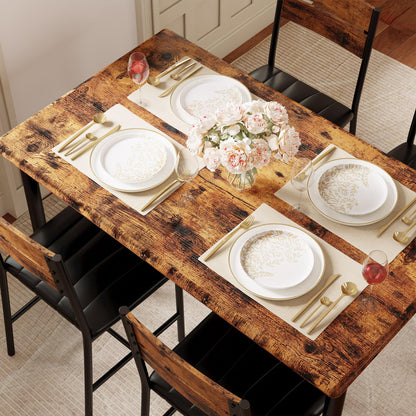 IRONCK Dining Table Set for 4, Wood Kitchen Table with Upholstered Chairs for Kitchen Room and Small Spaces, Rustic Brown