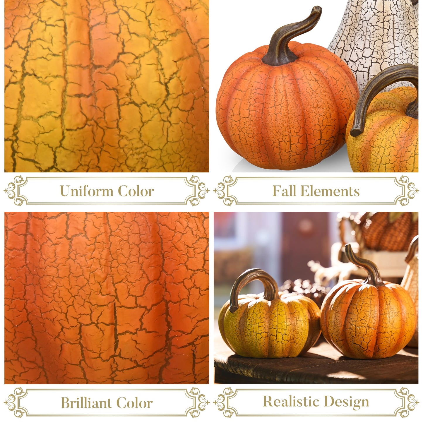 Valery Madelyn Fall Pumpkin Table Decor Cracked Pumpkin Figurine Fall Decoration for Home, 3pcs Resin Autumn Harvest Thanksgiving Halloween Party Tabletop Centerpieces, 6.7 inch
