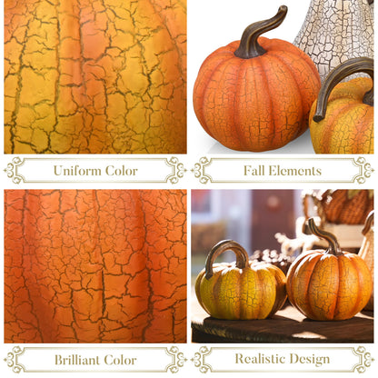 Valery Madelyn Fall Pumpkin Table Decor Cracked Pumpkin Figurine Fall Decoration for Home, 3pcs Resin Autumn Harvest Thanksgiving Halloween Party Tabletop Centerpieces, 6.7 inch