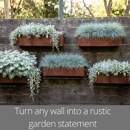 LaLaGreen Outdoor Wall Planters (30 Inch, 2 Pack) Rust Brown Corton Steel Hanging Flower Pots for Succulents, Wall Mounted Plant Holders for Window, Modern Vertical Living Garden Balcony Home Decor