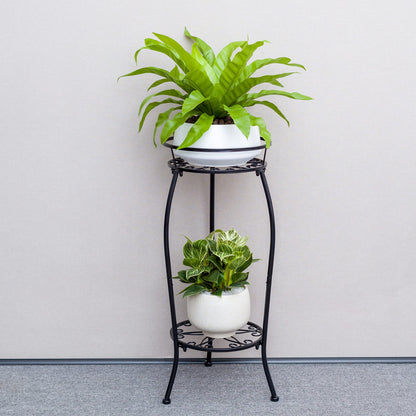 FaithLand 2 Tier Plant Stand and 2-Pack 9 Inch Self Watering Pots Bundle