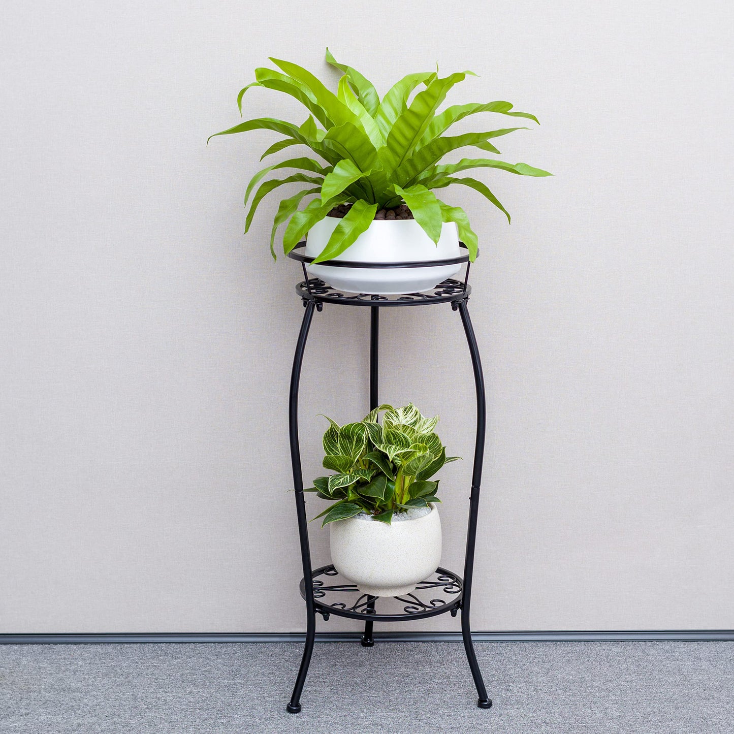 FaithLand 2 Tier Plant Stand and 2-Pack 10 Inch Self Watering Pots Bundle